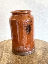 New England Manganese Decorated Redware Canning Jar 7.5