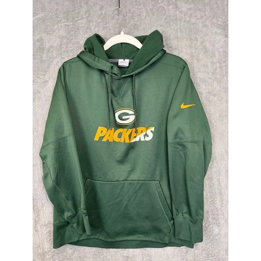 Nike Mens Green Bay Packers Therma-FIT Hoodie Green NFL Sweatshirt Large