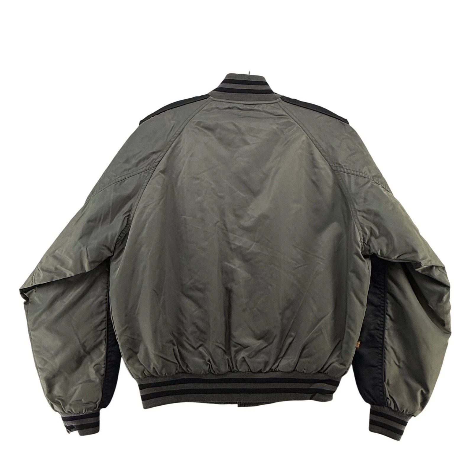 Alpha Industries Mens Medium Sage Green Black Bomber Varsity Jacket Quilted image 2