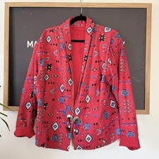 Red Southwestern Print Lightweight Blazer Jacket Boho Western Medium Vintage