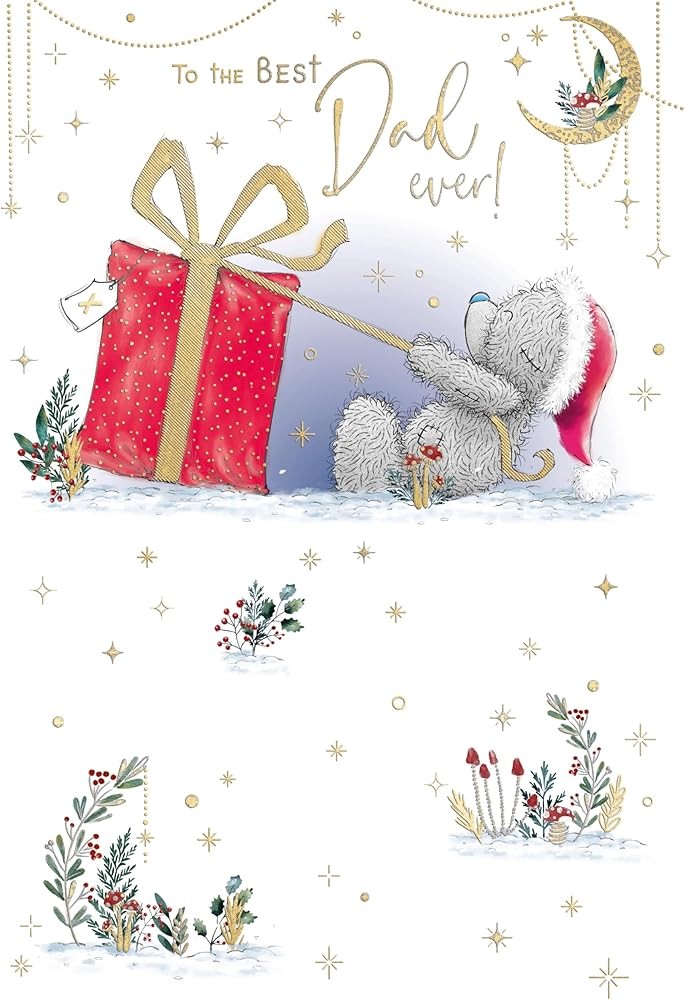 Me To You Tatty Teddy Best Dad Ever Christmas Card, Tatty Teddy With Wrapped Gift 6x9ins - Official Collection - Image 2
