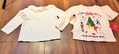 Lot Of 2 Baby Girls Infant 12 Month Long Sleeve Shirts Nwt Holiday Nutcracker