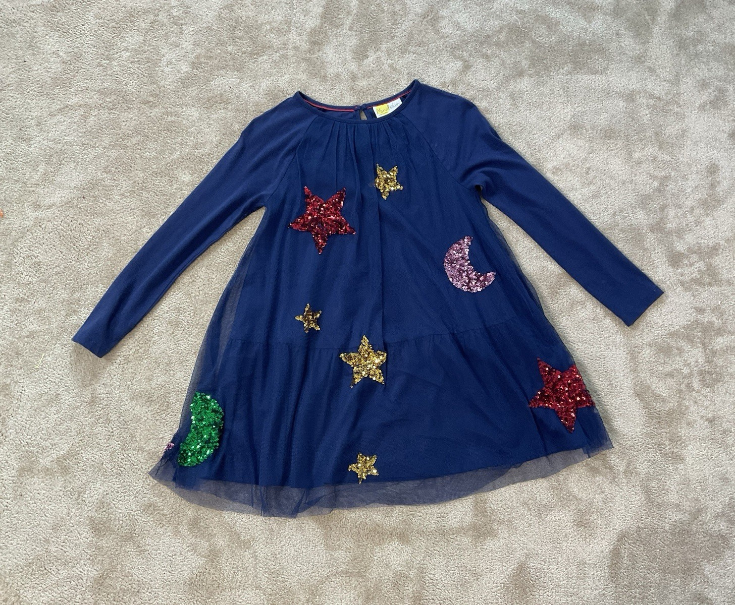 Mini Boden Girls Blue Sequin Stars & Moon Layered Tulle Dress 8-9Y