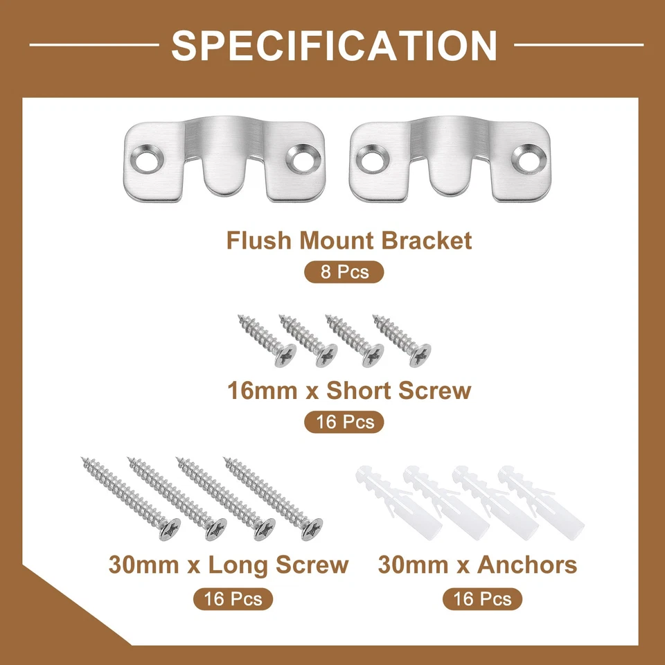 4 Pairs Flush Mount Bracket, 44x19mm Picture Hanger with Screw Anchors, Silver - Image 3 of 4