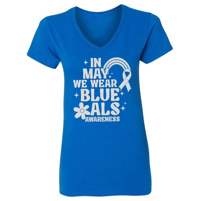 In May We Wear Blue - ALS Awareness Support Ladies' V-Neck Tshirt
