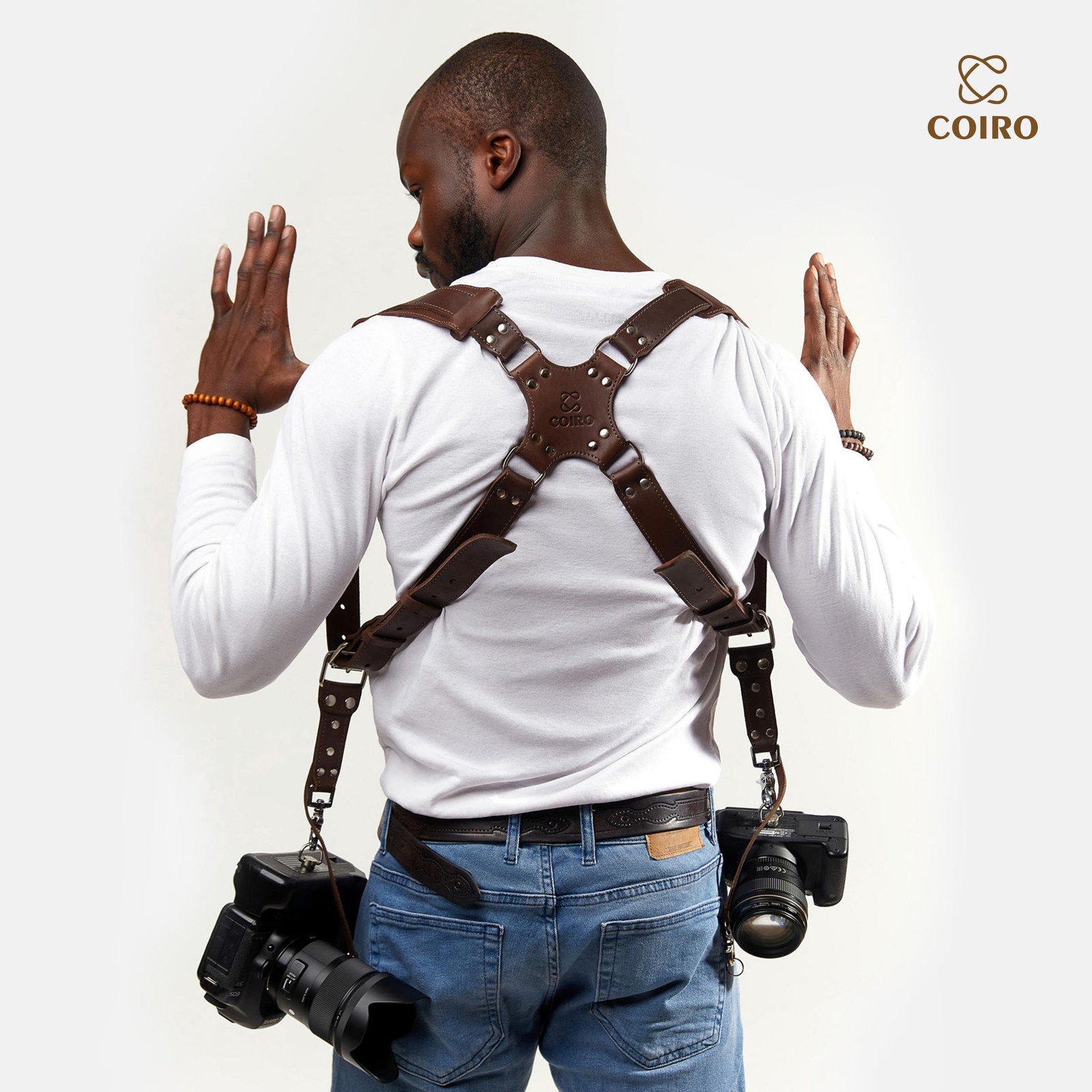 Camera Harness for 2 Cameras – Dual Shoulder Leather Camera Strap – Double Ca...