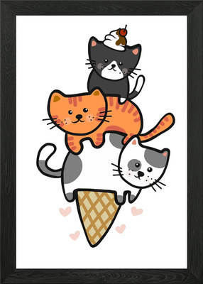 Cats icecream cone Framed Wall Art Poster Canvas Print Picture