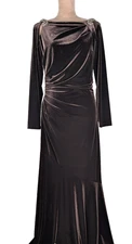 Rickie Freeman Teri Jon Velvet Maxi Dress Chocolate Brown Sz 12 Formal Cocktail