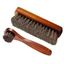 2 Set Horsehair Shoes Brush Kit with Wood Handle For Leather Shoes Polish Care