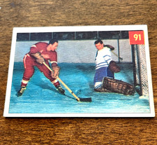 1954-55 Parkhurst #91 Red Kelly Harry Lumley IA HOF Detroit Red Wings  Toronto