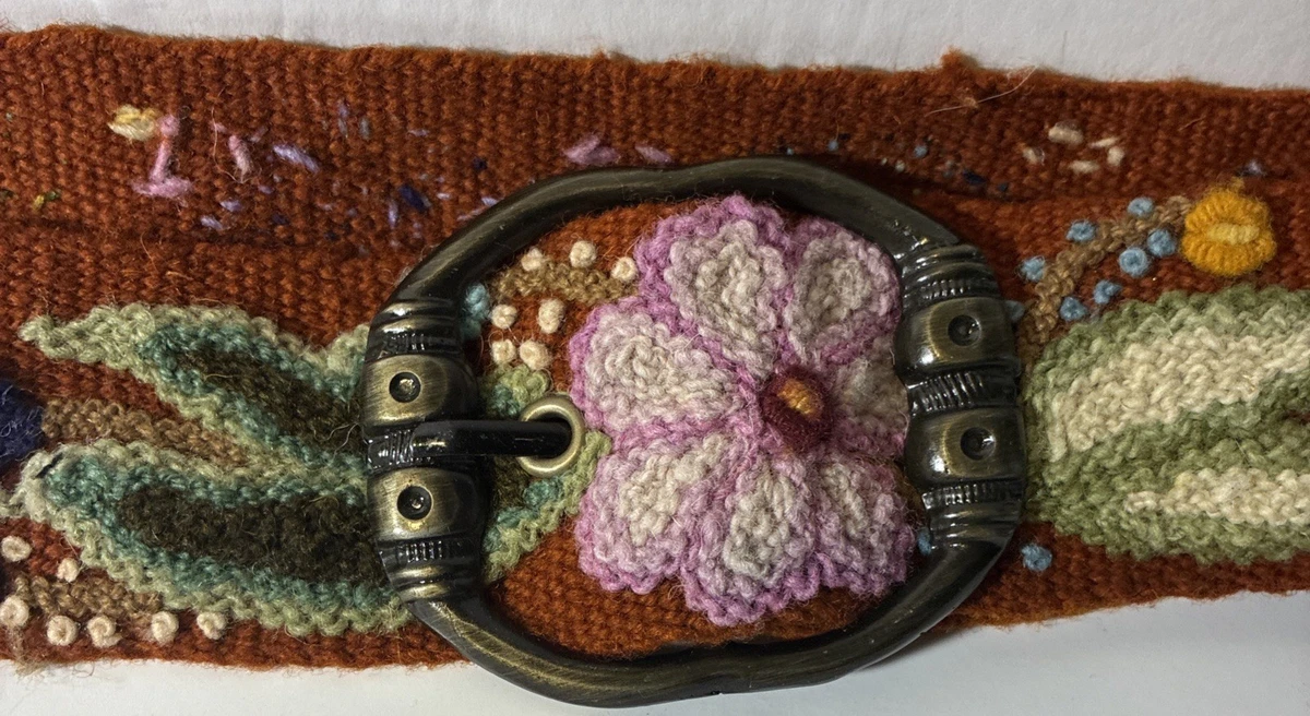 Vintage 1970s Floral Belt Handmade Hand Embroidered Peruvian WOOL Hip Belt Hand embroidered wool belts from Peru main image 4