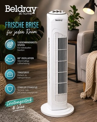 Beldray 29'' Tower Fan Turmventilator oszillierend 3 Stufen Tragegriff weiß