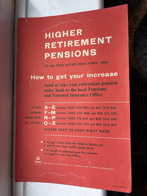 Official Poster General Post Office GPO 1950 s Higher Retirement Pension 1955