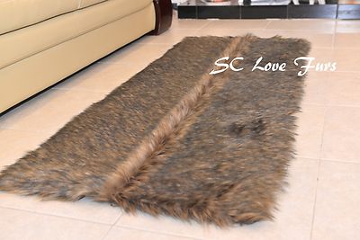 58 x 36''' Black Tip Wolf Rectangle Shaggy Fur Rugs Bearskin Home 