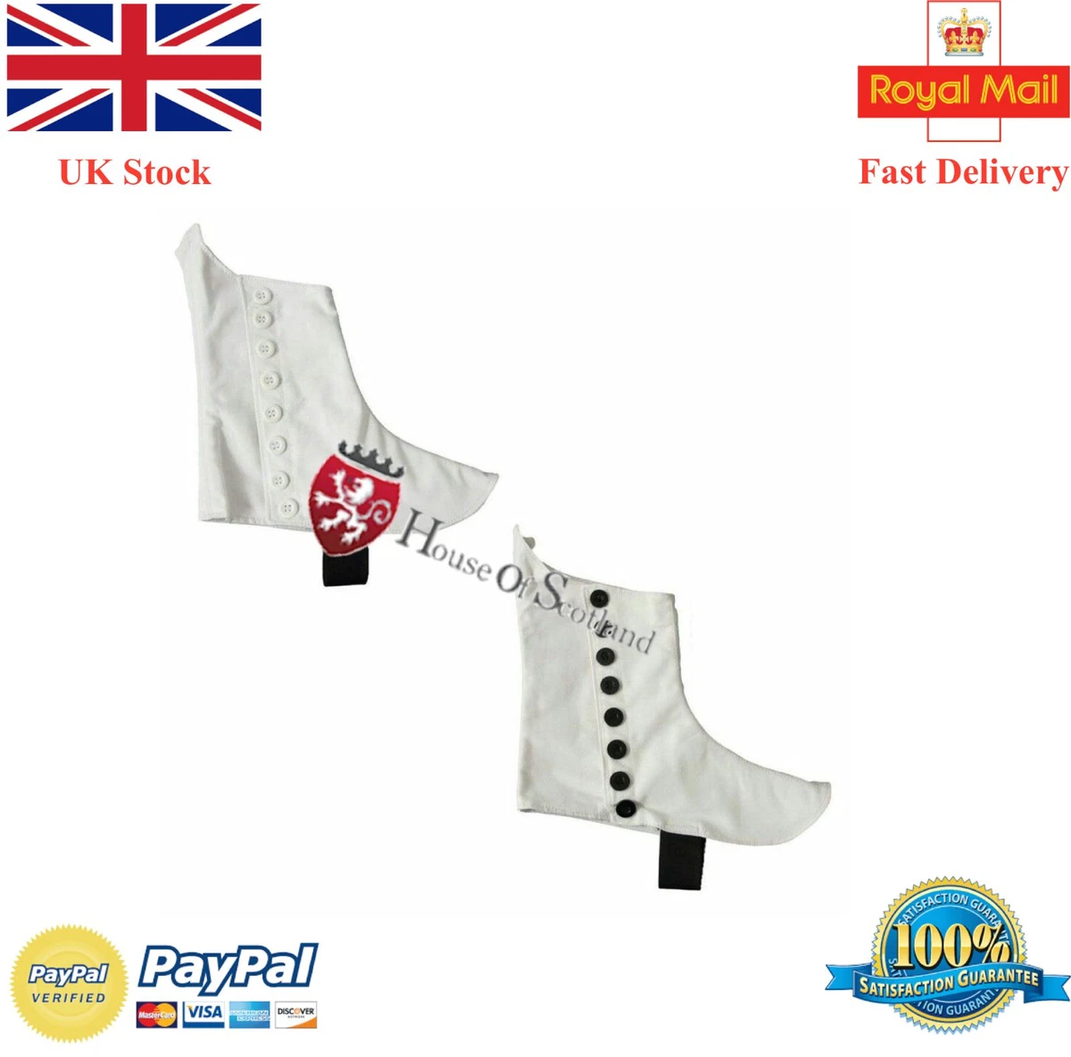 New Highland Pipers Drummer Kilt Spats White Black Buttons Scottish Kilt Spats