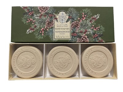 La Florentina New Christmas Sandalwood Set Of 3 Round Bar Soaps In Holiday Box