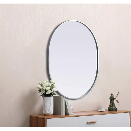 Elegant Decor Asha 30x36" Oval Modern MDF Wood/Iron Mirror in Silver - Picture 10 of 11