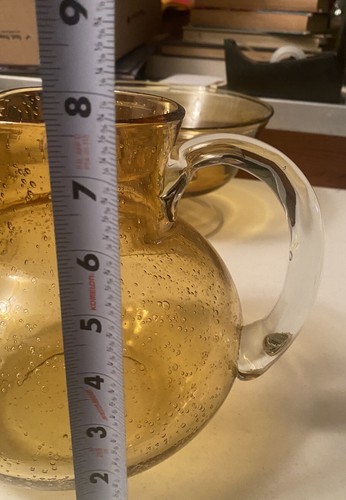 Mexican Art Bubble Glass Gold Pitcher, And Bowl - Hand Blown - Picture 4 of 6