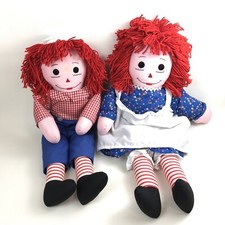 Raggedy Ann and Andy Dolls Handmade 25 In Embroidered Face Unbranded Read