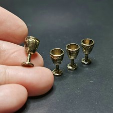 4PC Miniature Dollhouse 1:12 Scale Retro Metal Gold Wine Cups Doll Accessories