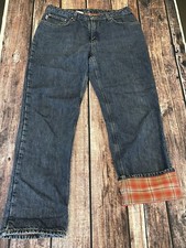 Carhartt WB172 Blue Flannel Lined Relaxed Fit Jeans Straight Leg Womens 14x34