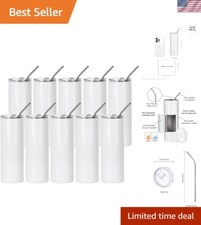 Bulk 10 Pack Sublimation Tumblers with Straw  Lid, 20 Oz Custom Design Ready