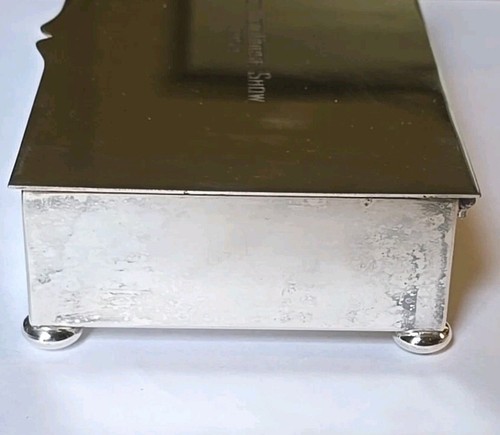 Footed Triple Plated Cigar/Cigarette Box Case w/ Cedar Lining, Horse Show Trophy - Picture 11 of 12