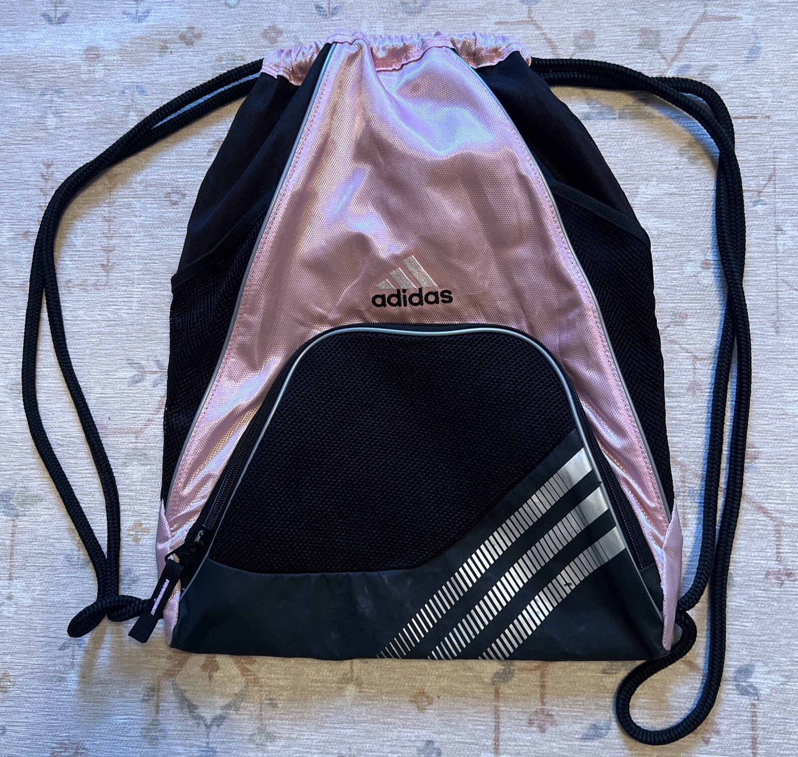 adidas Drawstring Backpack Pink, Black Large Zipp… - image 1