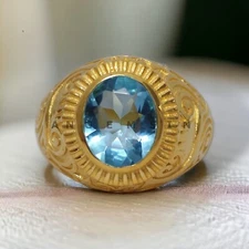 Aquamarine Gemstone With 925 Sterling Silver Gold Plated Ring For Men's #AL194