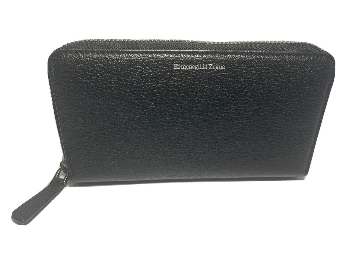 Ermenegildo Zegna EZ5069 ダークハバナ New Men Ermenegildo Zegna Black Zip Wallet No Tags Or Box Included