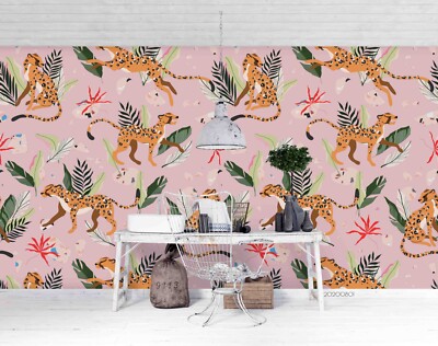 3D Cheetah Leaves Tropical Pattern Self-adhesive Removeable Wallpaper Wall Mural