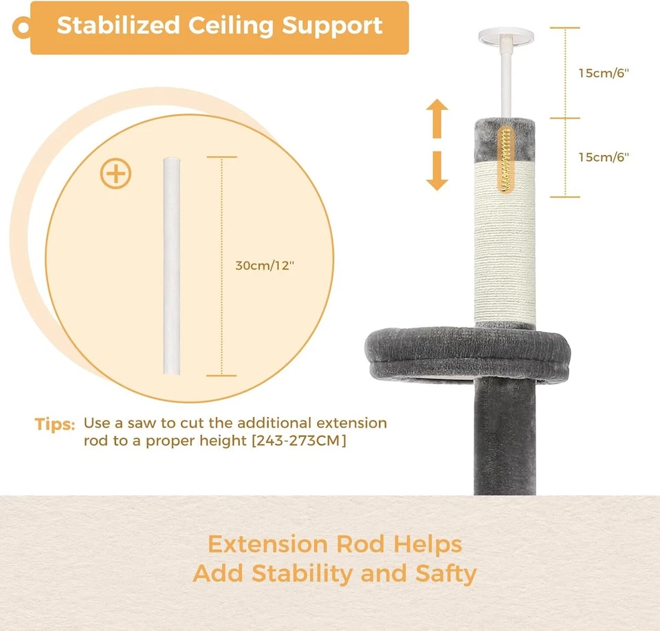 Katzenbaum 5 Stöckig von Boden bis Decke Höhenverstellbar Hohes Katzenkletter Ak - Bild 4 von 4