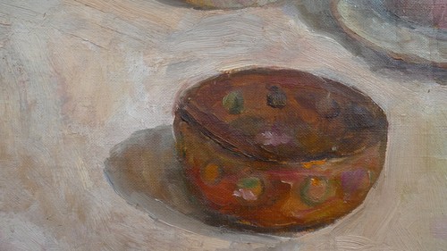 Unknown Painter - Still Life with Flowerpot Jug Bowl & Orange - Oil/LW - 1946 - Picture 11 of 12