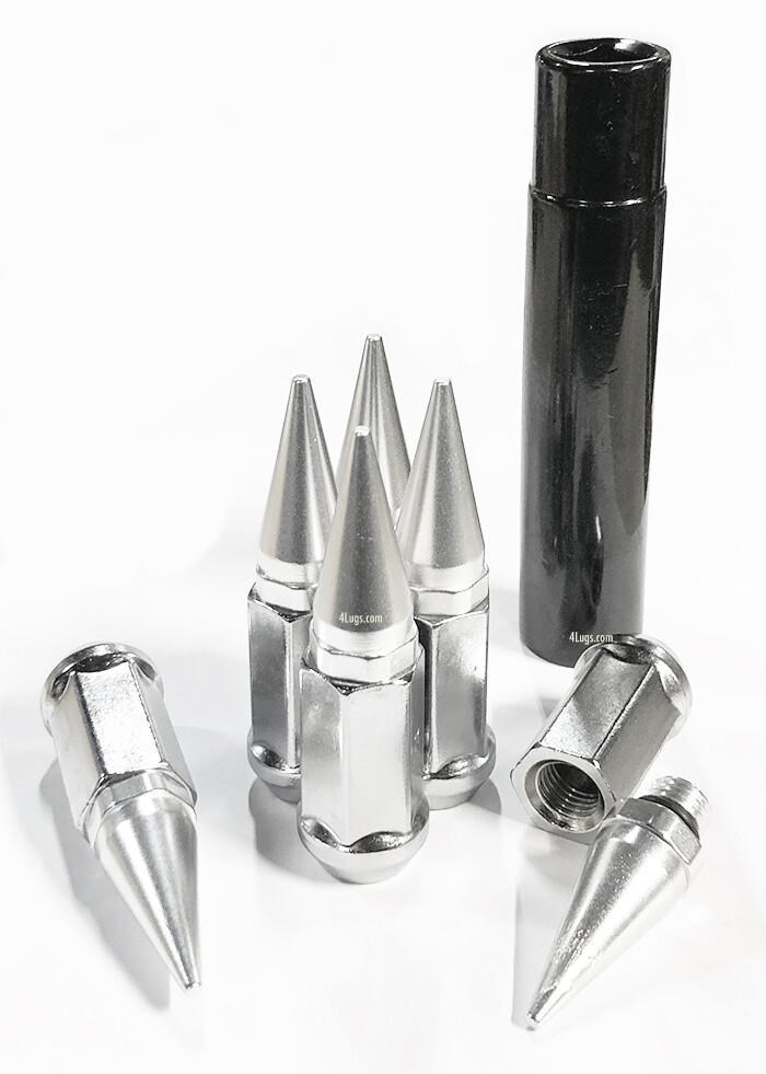 ○○ いー ○○ 24x SPIKE 2-PC LUG NUTS 12X1.25 SILVER + KEY FOR NISSAN GTR