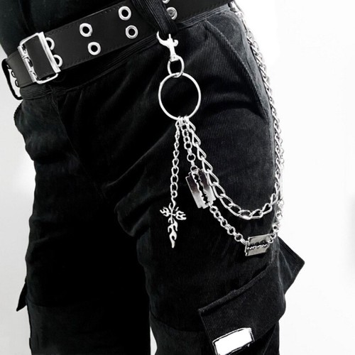 Harajuku Vintage Cross Jeans Pants Chain Hip Hop Silver Color Keychain Men Gift - Picture 4 of 7