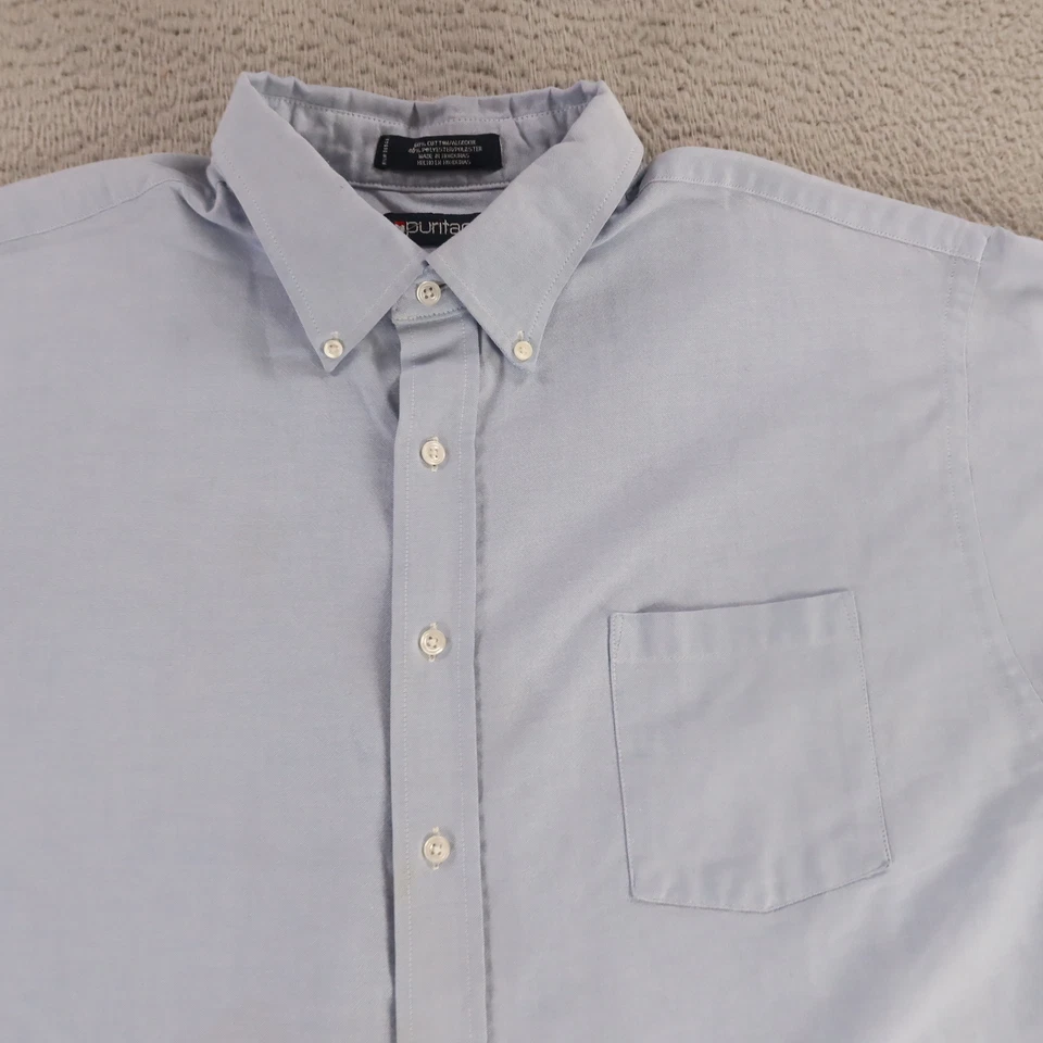 Camisa Oxford De Colección Para Hombre 2XL 18 18.5 Azul Mezcla Algodón Abotonada Manga Corta Foto 2 de 4