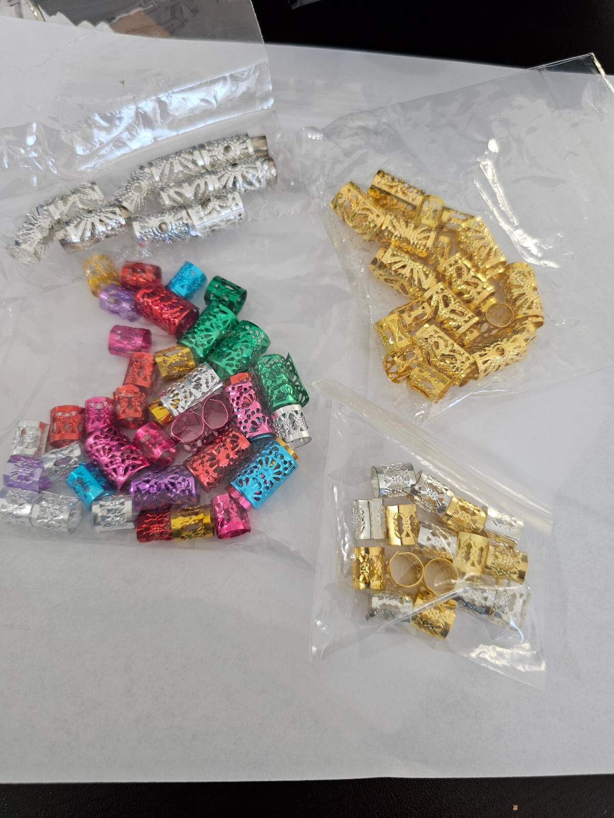 Set of 3 Pack of Dreadlocks Beads Hair Braid Rings (Gold & Silver)