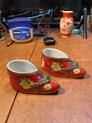 ANTIQUE LOTUS CHINESE PORCELAIN SHOES WRAPPED IN SILVER | eBay