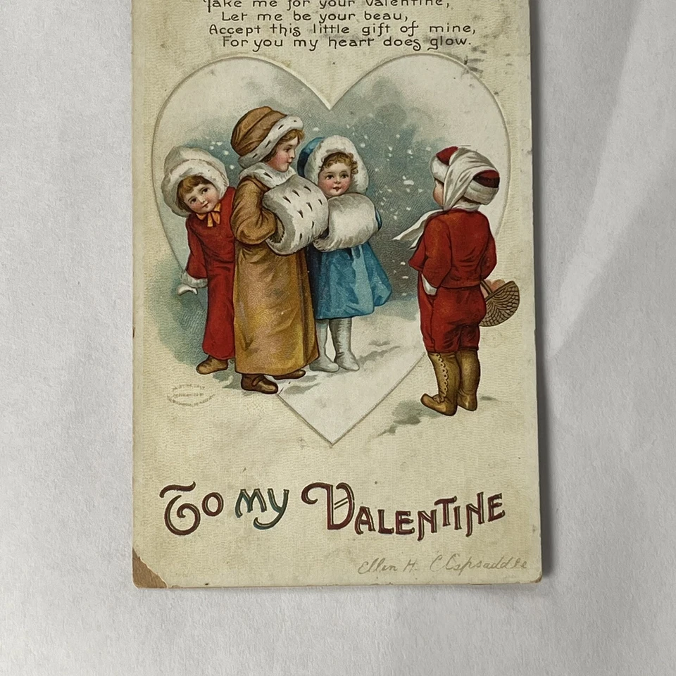 Postal de colección en relieve para mi día de San Valentín corazón de invierno niños  Foto 2 de 4