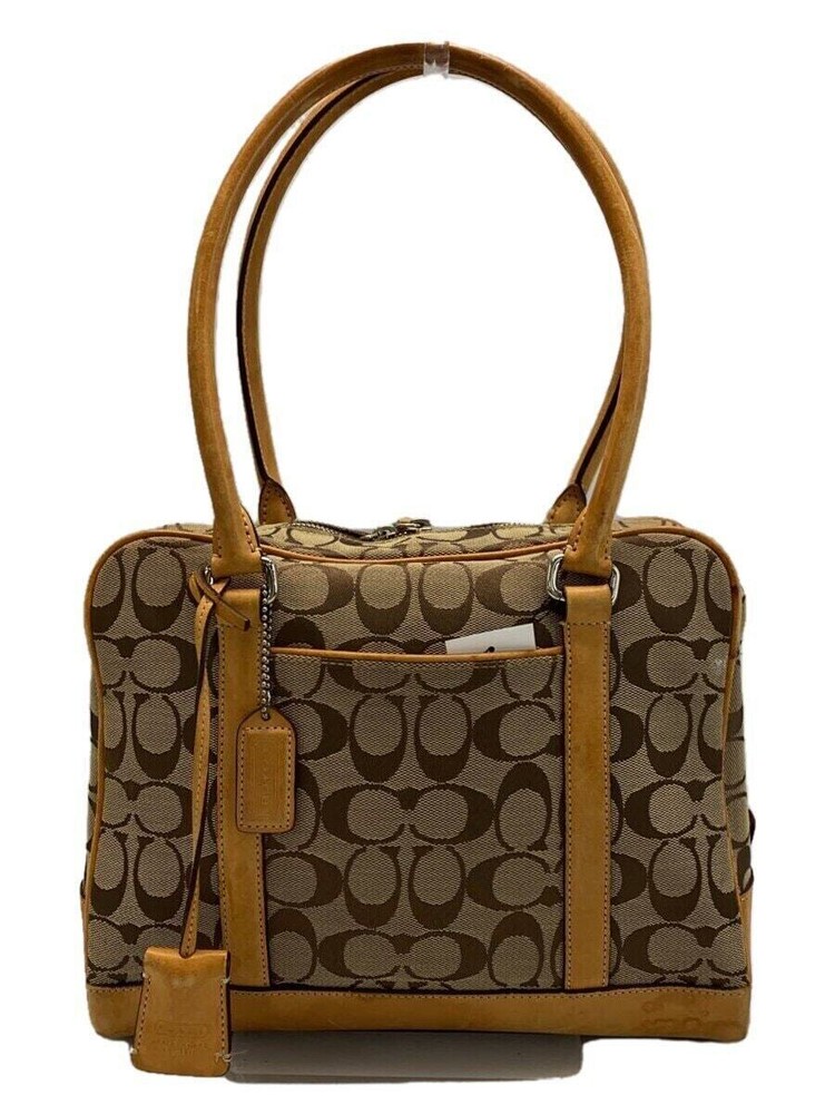 COACH Signature Handbag Canvas Camel Total Pattern R-6097 Zipper Out of stock