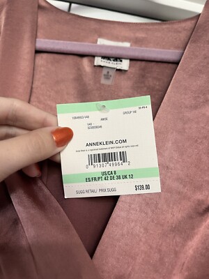 その他 K Anne Klein NEW Washed Satin Rose Anise V Neck Tie Midi Dress Size