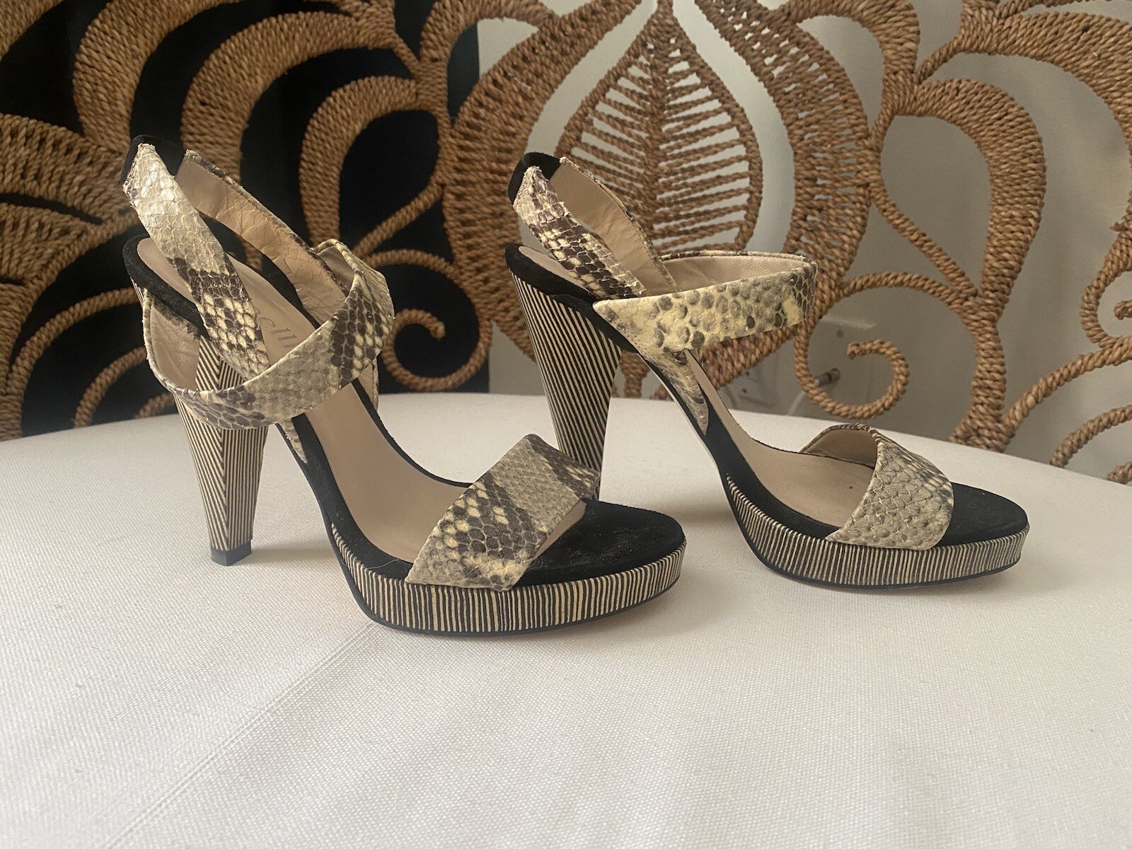 MINELLI PARIS Python Snakeskin Striped Heel Suede… - image 6