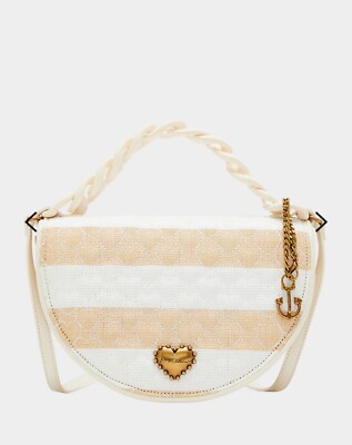 BETSEY JOHNSON NAUTI-GAL HALF MOON RAFFIA FLAP NATURAL NWT