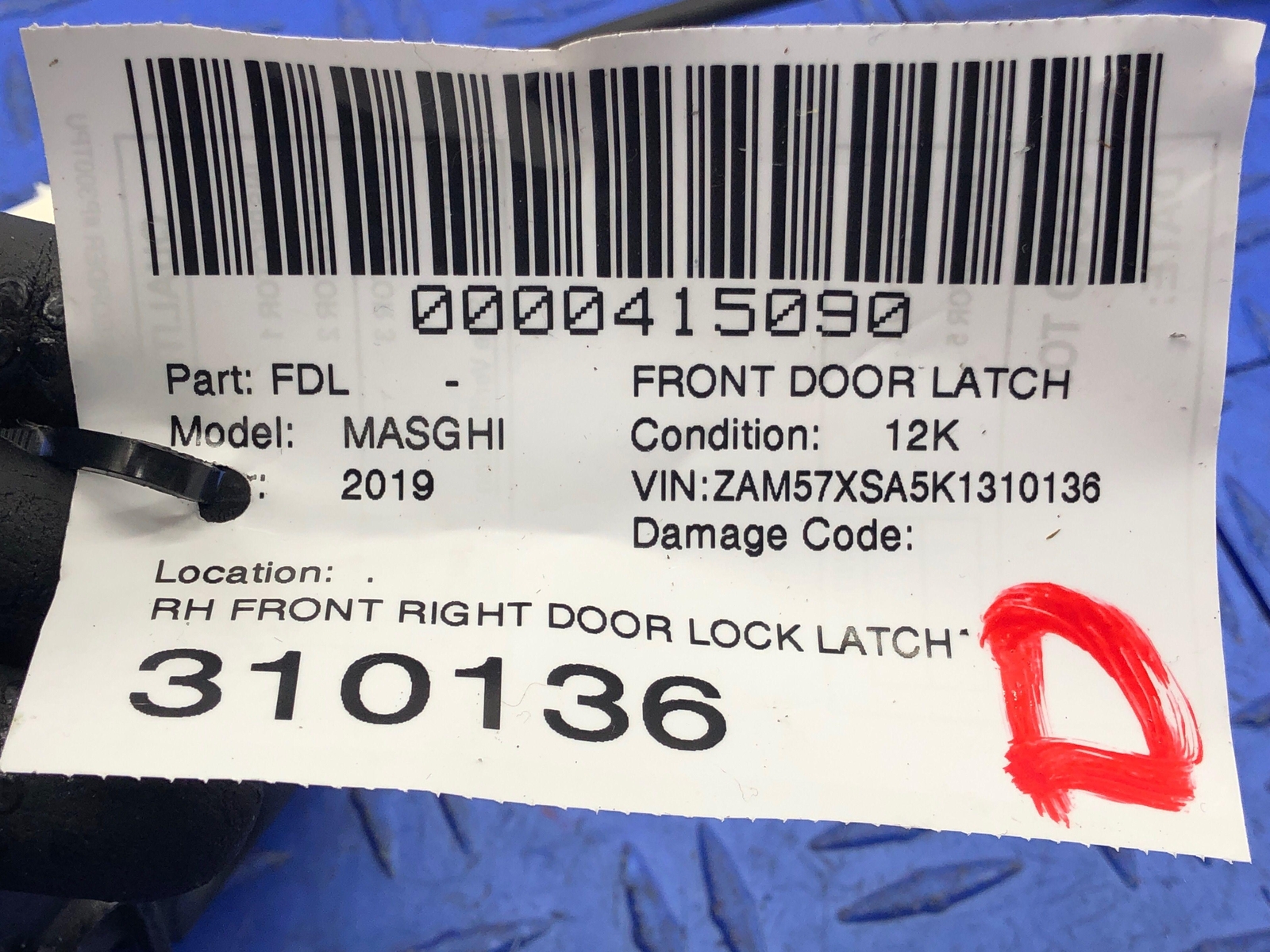 2014-2019 MASERATI GHIBLI FRONT RIGHT DOOR LOCK LATCH ACTUATOR OEM 2018 2019