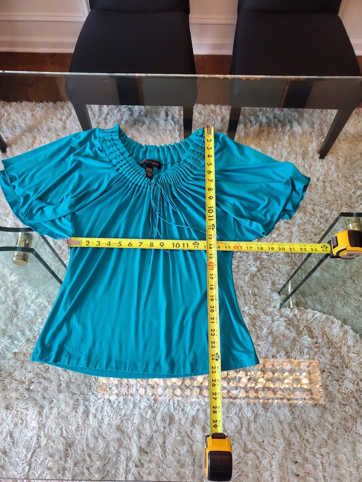 Cable & Gauge Blue Solid Polyester V-Neck Short S… - image 6