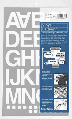 Chartpak Self-Adhsv Vinyl Cap Letters and Numbers, 1-1/2'', Wh, 45/Pack (01046)