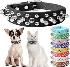 Spiked Studded PU Leather Dog Collar Cat Collar Adjustable XXS, XS, S, M, L
