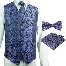 PURPLE / BLACK Tuxedo Suit Dress Vest Waistcoat  Bow tie  Necktie and Hankie