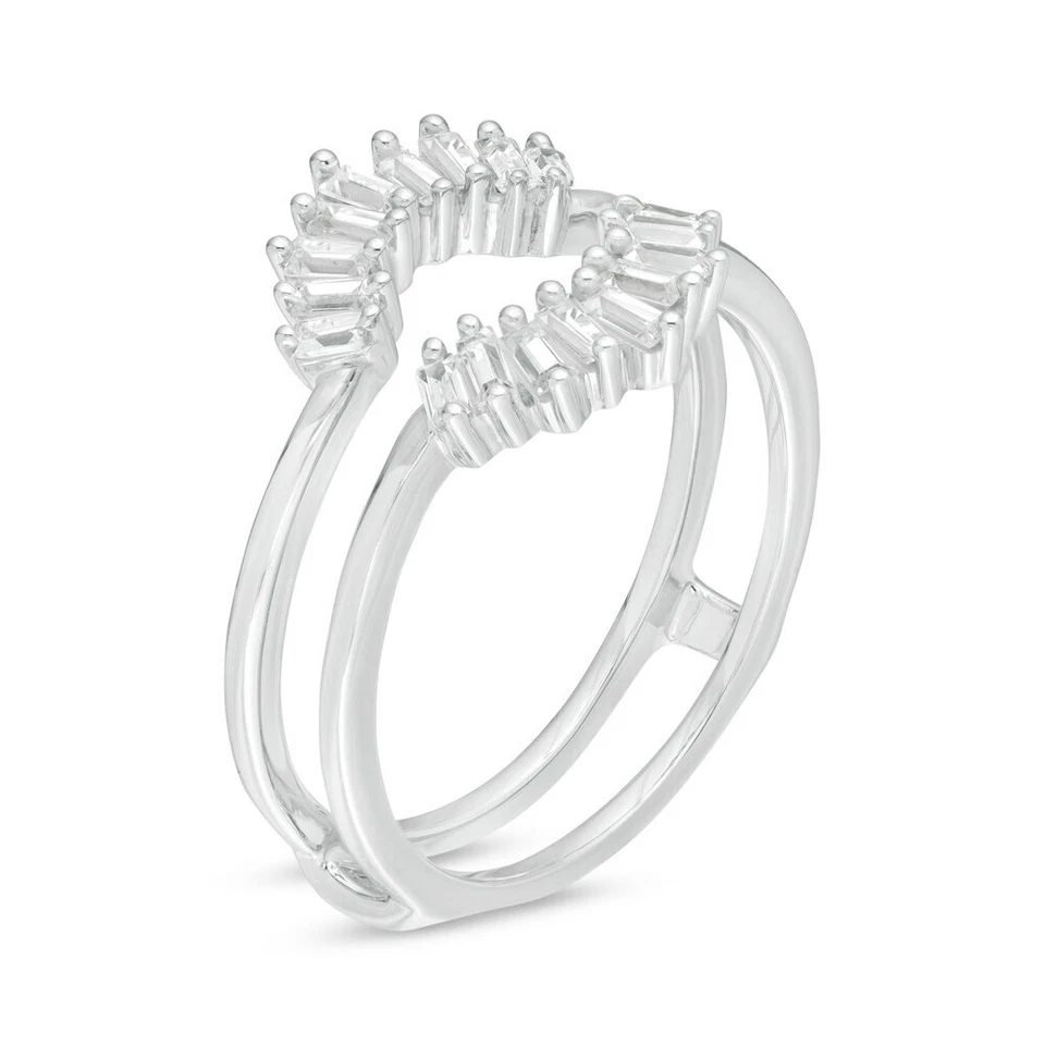 Anillo envolvente potenciador de rayos de sol de diamantes baguette reales de 3/8 quilates de oro blanco de 14 quilates Foto 4 de 4