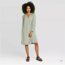 Prologue Women's Balloon Long Sleeve Dress with Pockets - Green Size S
